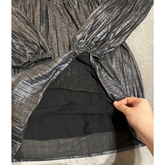 NWOT Sanctuary It's Party Time Faux Wrap Mini Dress Size Extra Small Black Shine - Picture 6 of 10